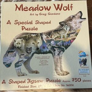 Meadow Wolf Shaped Jigsaw Puzzle by – Cream/Tan Artwork